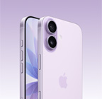 iPhone 17, цвят лавандула, преден екстериор, заден екстериор под ъгъл, Dual Fusion система камери горе вляво, бутон Управление на камерата, цял екран отпред, бутони Действие, сила на звука и страничен