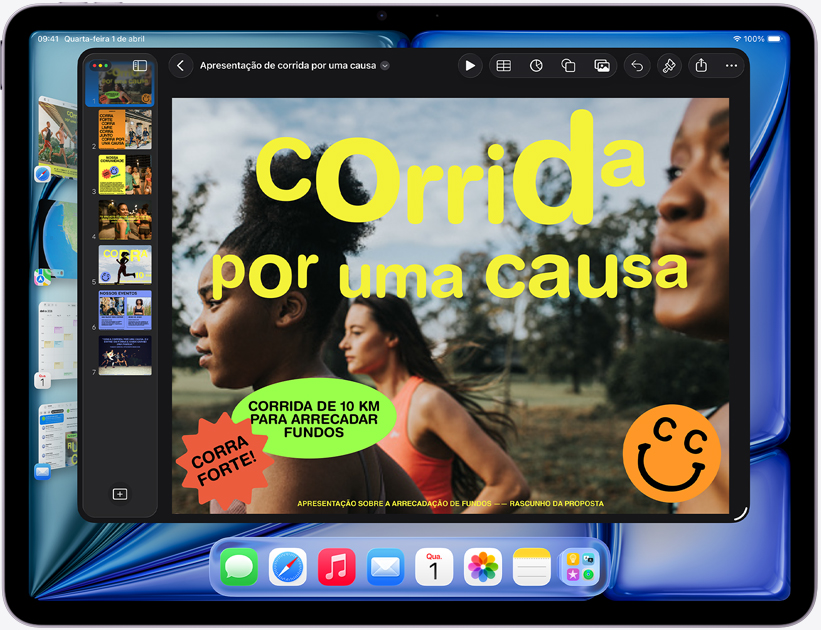 iPad Air na horizontal mostrando uma apresentação do Keynote