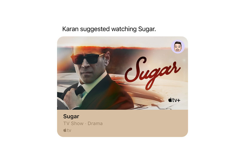 Een melding in de Apple TV+-app dat een contactpersoon een aanbeveling voor een programma met je heeft gedeeld