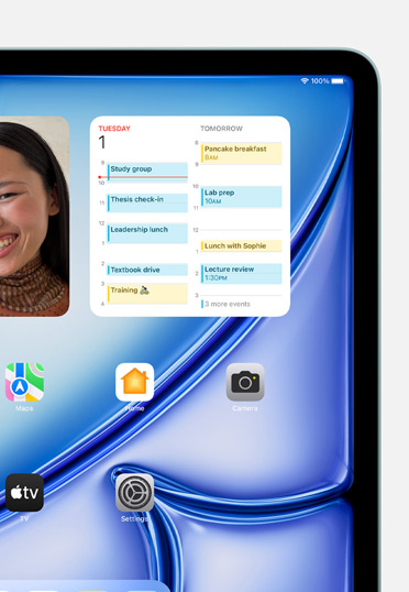 Vários widgets e apps apresentados no ecrã, incluindo Fotografias, Calendário, Mapas, Casa, Câmara, TV, News e Definições.