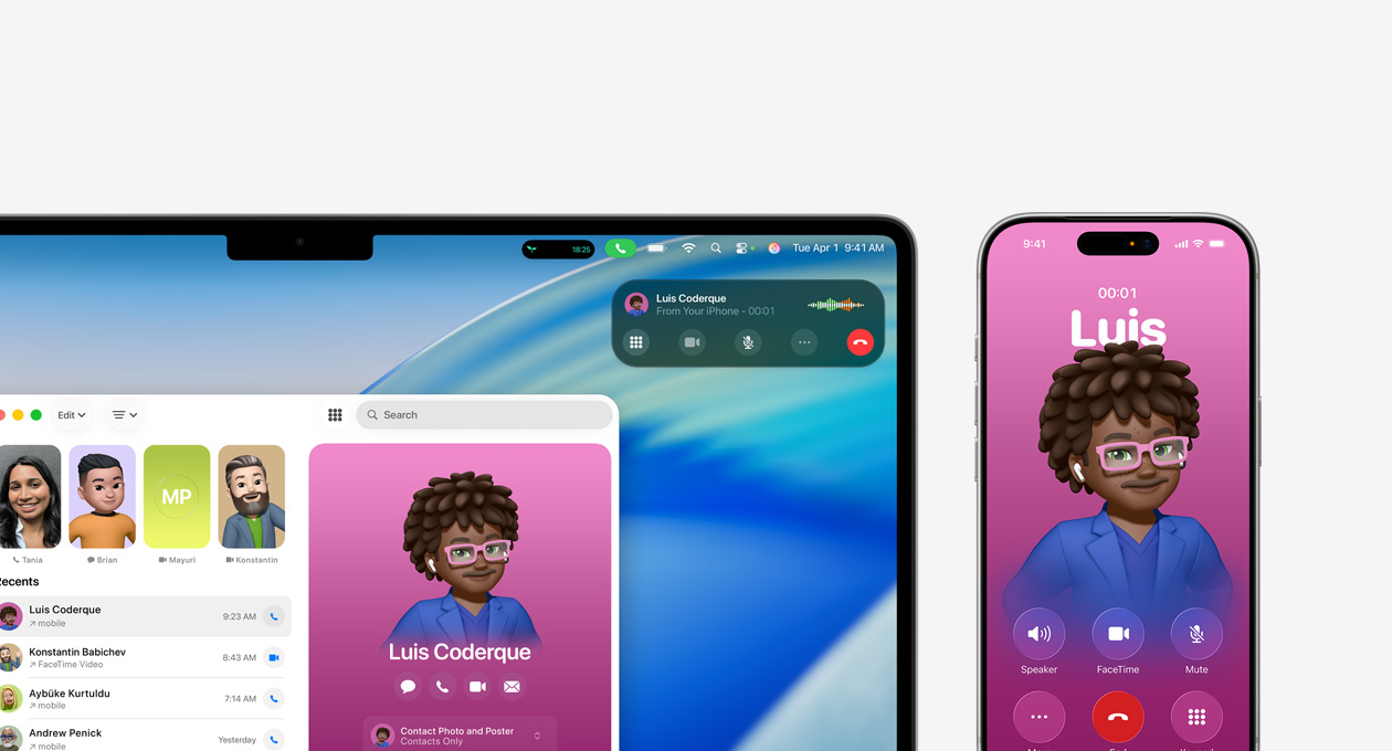 Mac device, screen showing the new Phone app