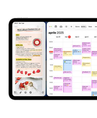 Un iPad in orizzontale, sul lato sinistro dello schermo mostra l’app Diario