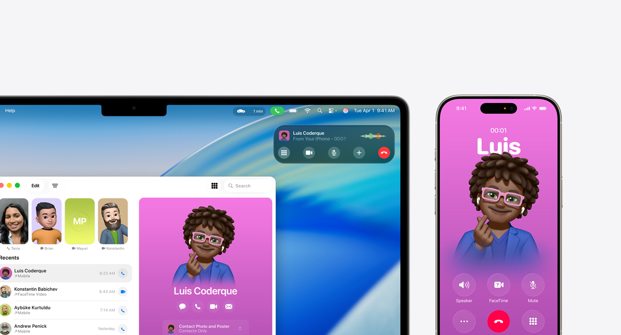 Mac device, screen showing the new Phone app