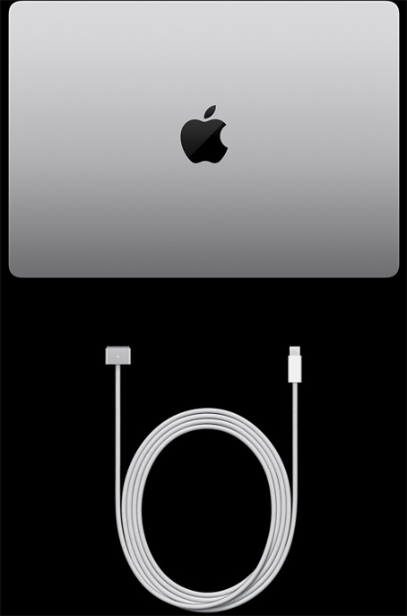 14 colių „MacBook Pro“, „USB‑C to MagSafe 3“ laidas ir maitinimo adapteris