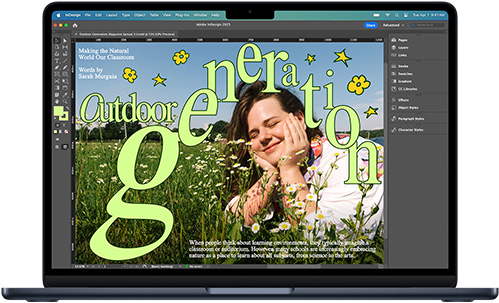 Adobe InDesign app shown on a MacBook Air