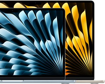 Dva MacBooky Air na porovnanie veľkostí obrazovky s uhlopriečkou 13,6 palca a 15,3 palca
