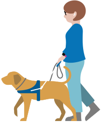 Una persona con discapacidad visual lleva unos AirPods mientras pasea con un perro guía