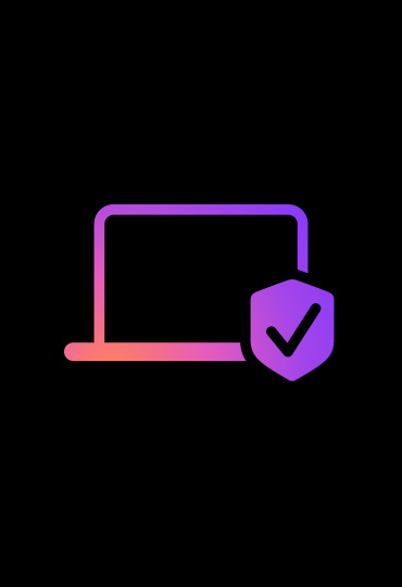 Zeichnung eines MacBook in Pinktönen, die von links nach rechts dunkler werden, davor ein Schild mit einem Häkchen, das für die Sicherheit des Mac steht