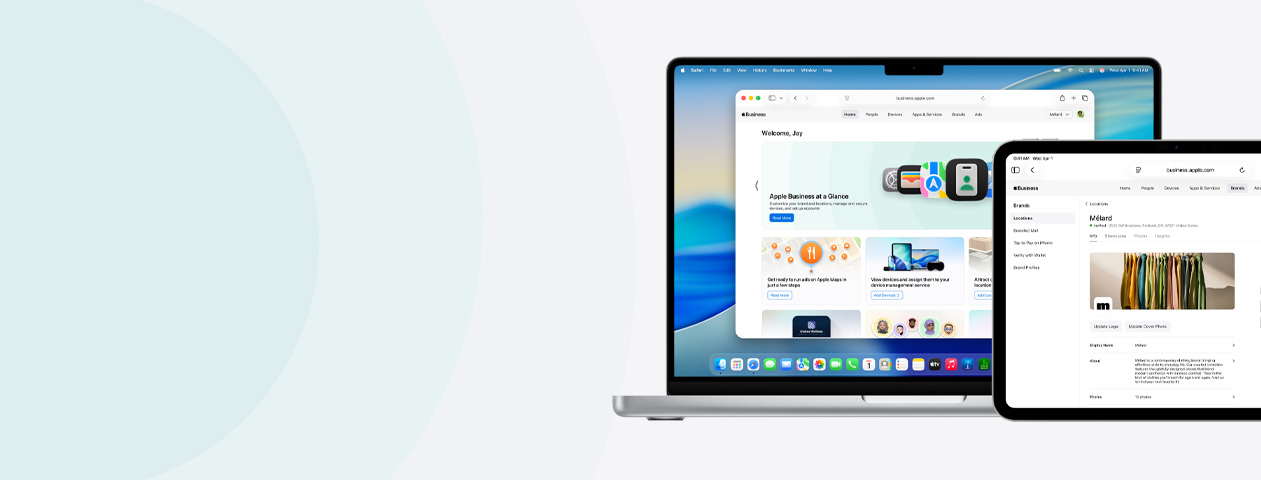 Dispositivi Apple che mostrano i servizi Apple Business