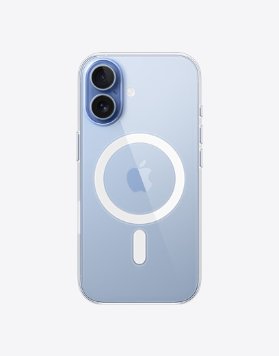 iPhone 17の背面の外観。MagSafe対応クリアケースが装着されている。左上の隅にDual Fusionカメラシステムがある