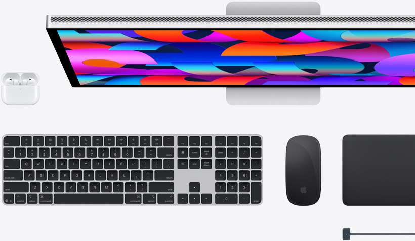 Mac-kiegészítők: AirPods, Studio Display, Magic Keyboard, Magic Mouse, Magic Trackpad és MagSafe töltőkábel